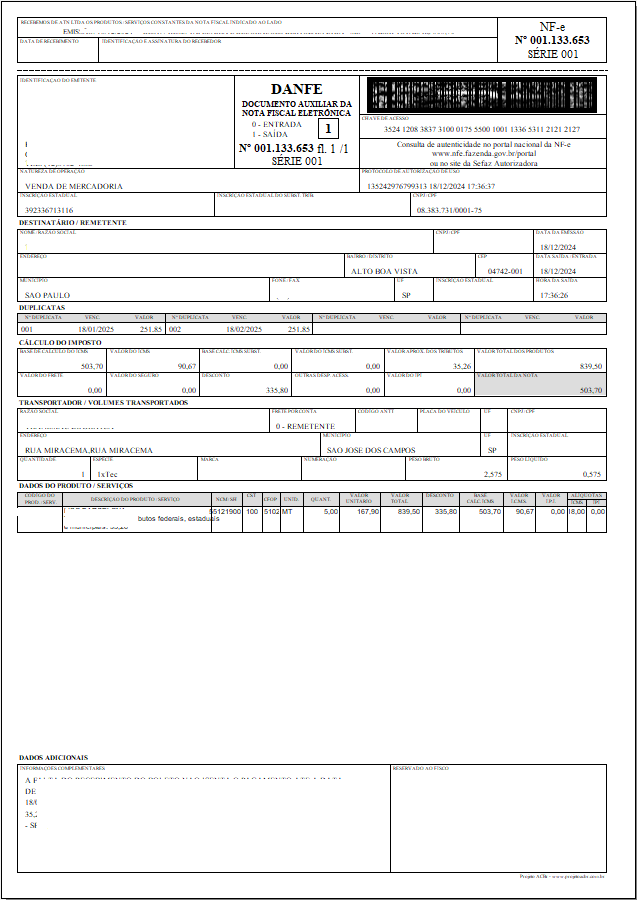 Impressão Documento de NFe