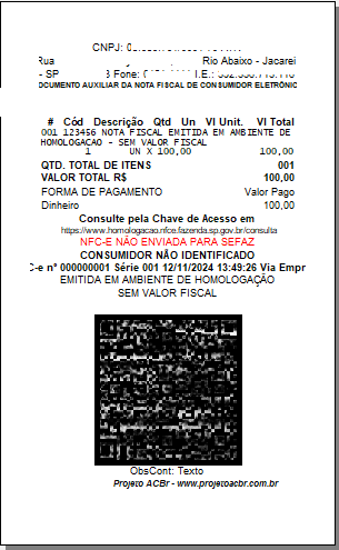 Impressão Documento de NFCe